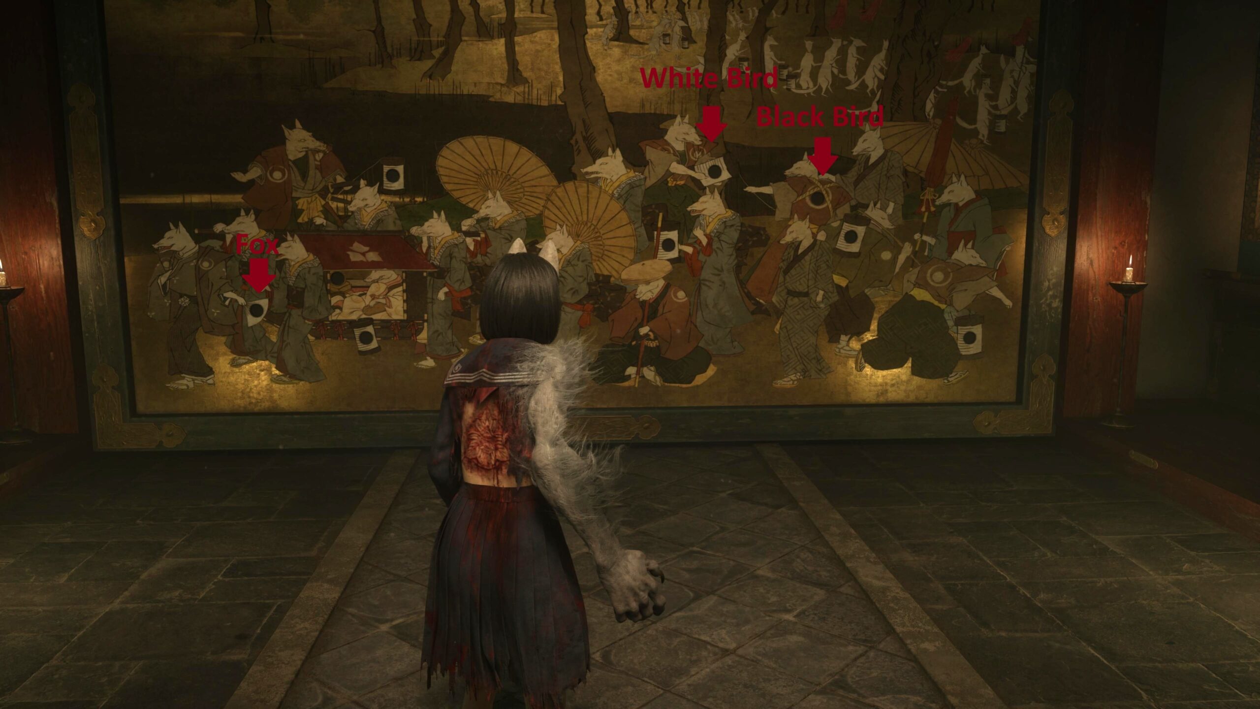 Silent Hill f Mural Puzzle Solution – Where To Place The Fox, White Bird, And Black Bird